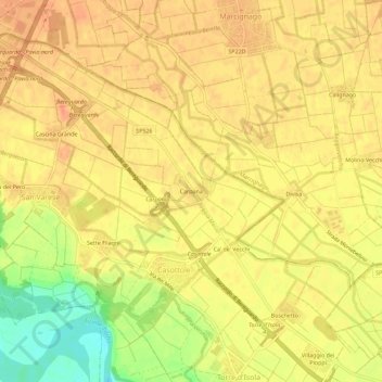 Topografische kaart Carpana, hoogte, reliëf