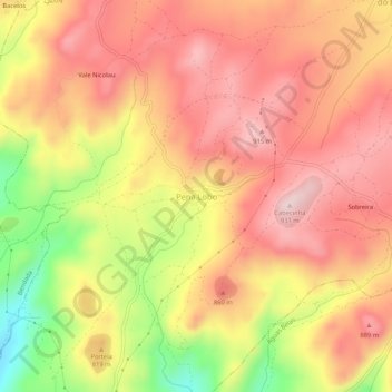 Topografische kaart Pena Lobo, hoogte, reliëf