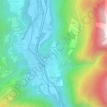 Topografische kaart La Montaz, hoogte, reliëf