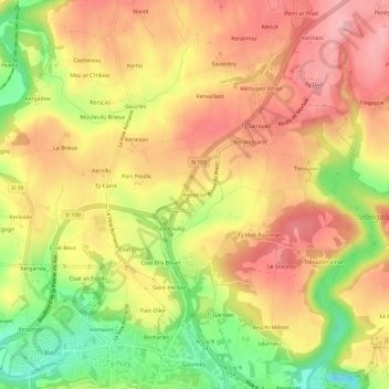 Topografische kaart Keraéron, hoogte, reliëf