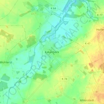 Topografische kaart Kakerbeck, hoogte, reliëf
