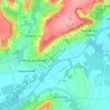 Topografische kaart Les Carreux, hoogte, reliëf