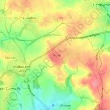 Topografische kaart Brierley, hoogte, reliëf