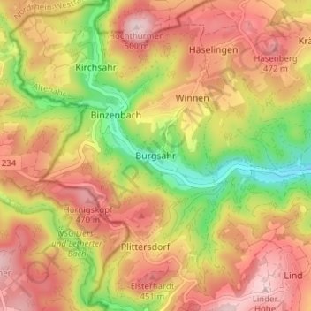 Topografische kaart Burgsahr, hoogte, reliëf
