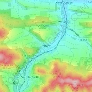 Topografische kaart Detfurth, hoogte, reliëf