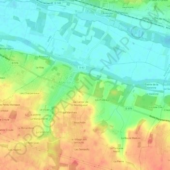 Topografische kaart Le Bastereau, hoogte, reliëf