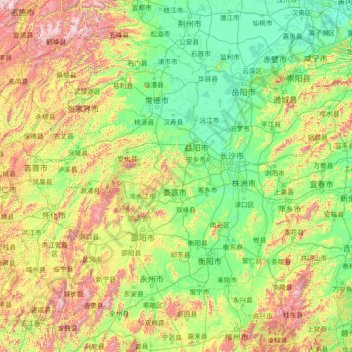 Topografische kaart Hunan, hoogte, reliëf