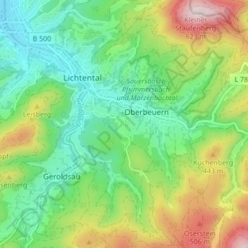 Topografische kaart Seelach, hoogte, reliëf