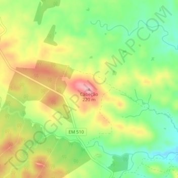 Topografische kaart Cabeção, hoogte, reliëf