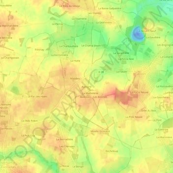 Topografische kaart Aubigné, hoogte, reliëf
