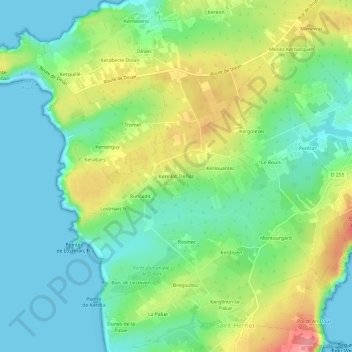 Topografische kaart Kerellot Treflez, hoogte, reliëf