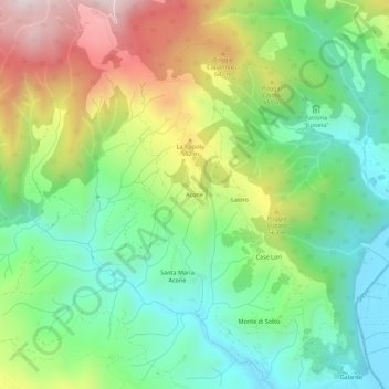 Topografische kaart Acone, hoogte, reliëf