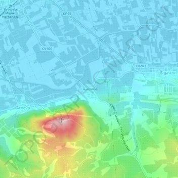 Topografische kaart Hurchillo, hoogte, reliëf