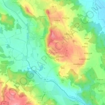 Topografische kaart Jakobsbaiern, hoogte, reliëf