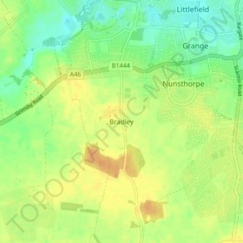 Topografische kaart Bradley, hoogte, reliëf