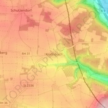 Topografische kaart Kraftsbuch, hoogte, reliëf