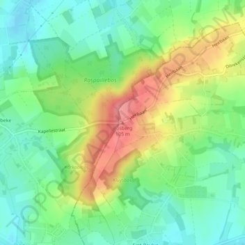 Topografische kaart Bosberg, hoogte, reliëf