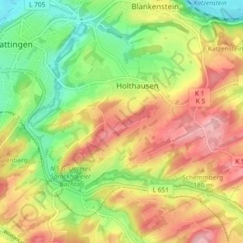 Topografische kaart Am Hagen, hoogte, reliëf