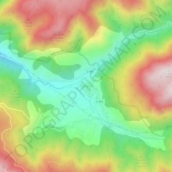 Topografische kaart Tuixent, hoogte, reliëf