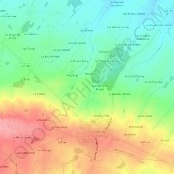 Topografische kaart La Grande Touche, hoogte, reliëf