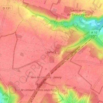 Topografische kaart Janvry, hoogte, reliëf