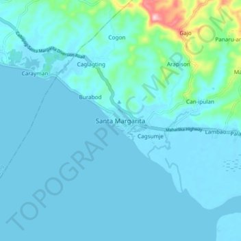 Topografische kaart Santa Margarita, hoogte, reliëf