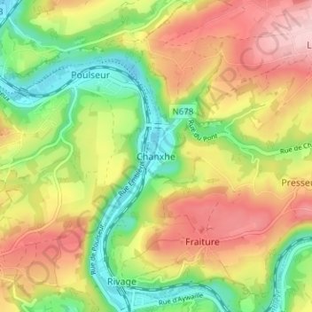 Topografische kaart Chanxhe, hoogte, reliëf