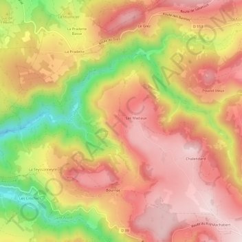 Topografische kaart Bigorre, hoogte, reliëf