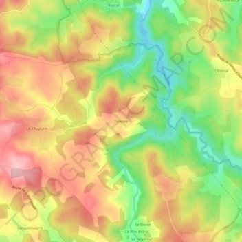 Topografische kaart Tiracols, hoogte, reliëf