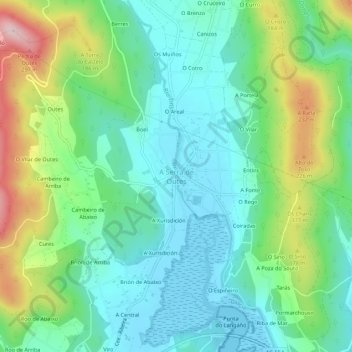Topografische kaart A Serra de Outes, hoogte, reliëf
