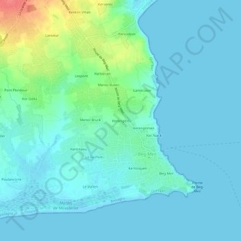 Topografische kaart Kerbrigent, hoogte, reliëf