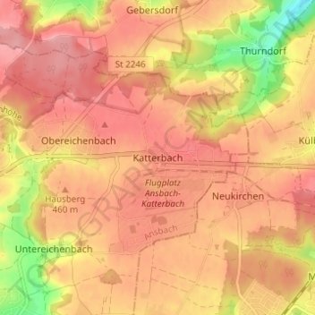 Topografische kaart Katterbach, hoogte, reliëf