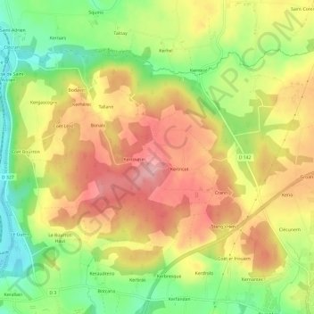 Topografische kaart Kerpolican, hoogte, reliëf