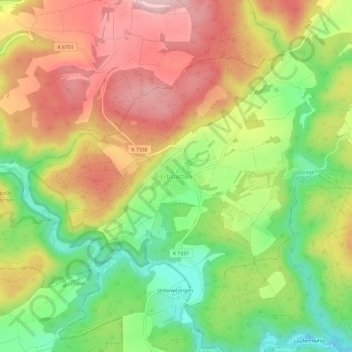 Topografische kaart Erbstetten, hoogte, reliëf