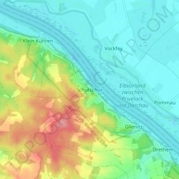 Topografische kaart Schutschur, hoogte, reliëf
