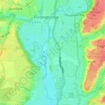 Topografische kaart Bickton, hoogte, reliëf
