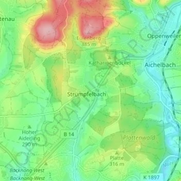 Topografische kaart Strümpfelbach, hoogte, reliëf