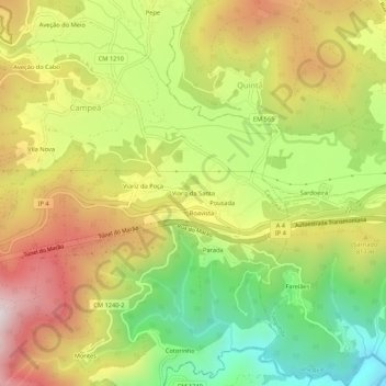 Topografische kaart Viariz da Santa, hoogte, reliëf