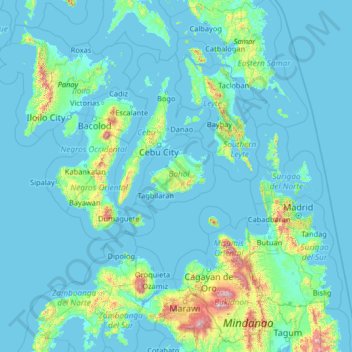 Topografische kaart Bohol, hoogte, reliëf