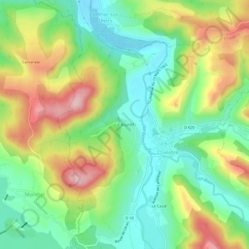 Topografische kaart Le Bourdil, hoogte, reliëf