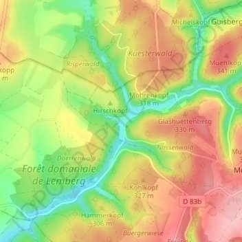 Topografische kaart Metschbruck, hoogte, reliëf