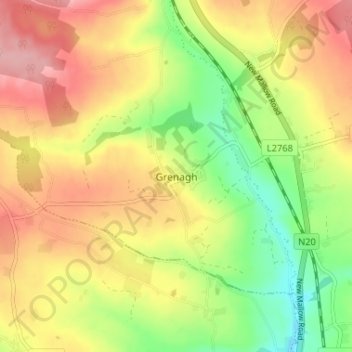 Topografische kaart Grenagh, hoogte, reliëf