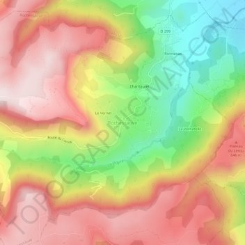 Topografische kaart Rochessauve, hoogte, reliëf