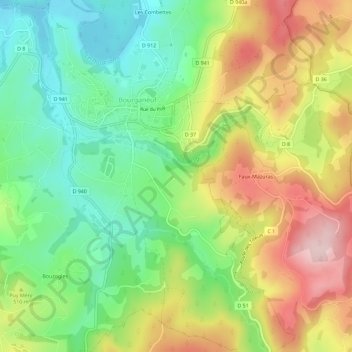 Topografische kaart Les Gouttes, hoogte, reliëf