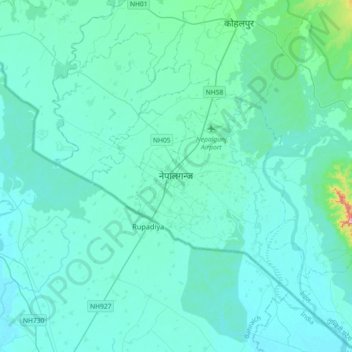 Topografische kaart Nepalgunj, hoogte, reliëf
