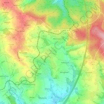 Topografische kaart Neukirchen am Inn, hoogte, reliëf