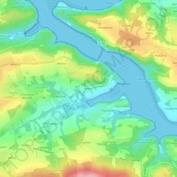 Topografische kaart Kerfanc, hoogte, reliëf