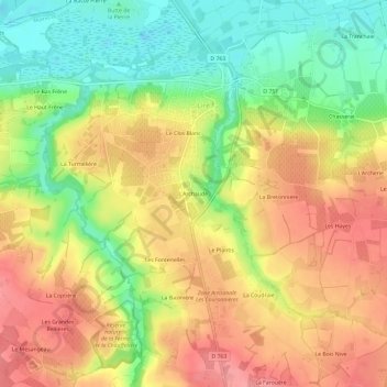 Topografische kaart L'Archaude, hoogte, reliëf