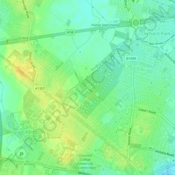 Topografische kaart Darwin Green, hoogte, reliëf