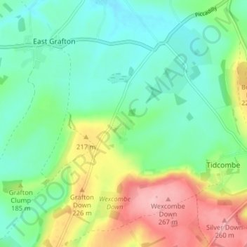 Topografische kaart Wexcombe, hoogte, reliëf